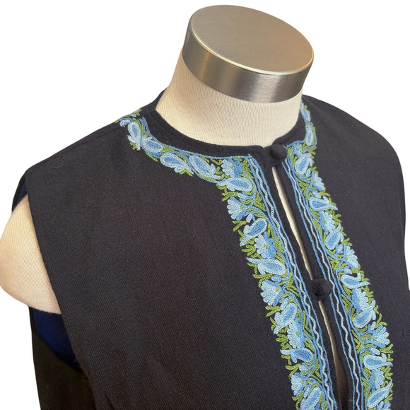 VTG April Cornell Vest Wool Embroidered Lined Blue Boho Size S/M - Picture 3 of 8